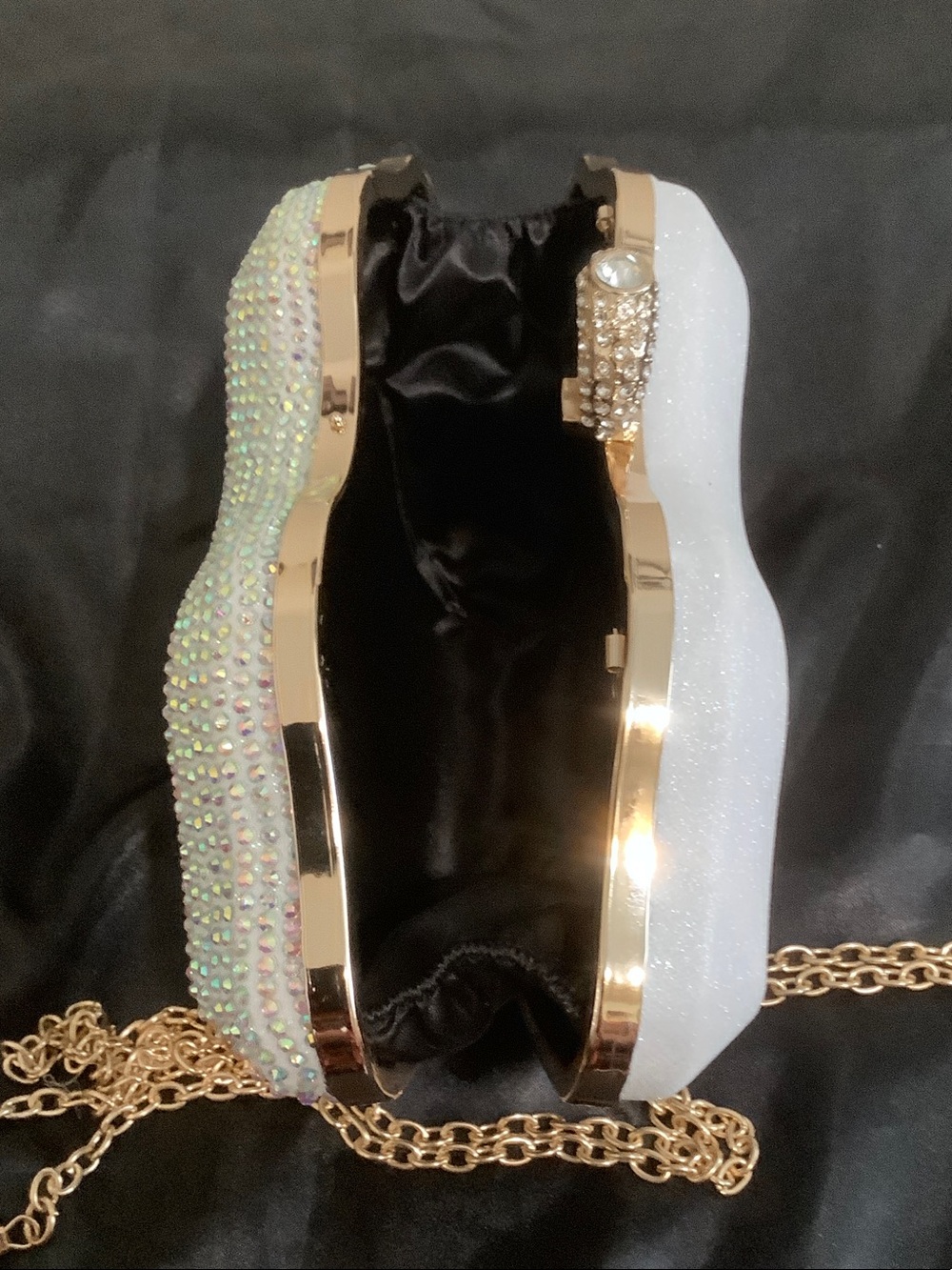 Crystal Embellished White Evening Clutch with Gold Accents - Picture 3 of 4